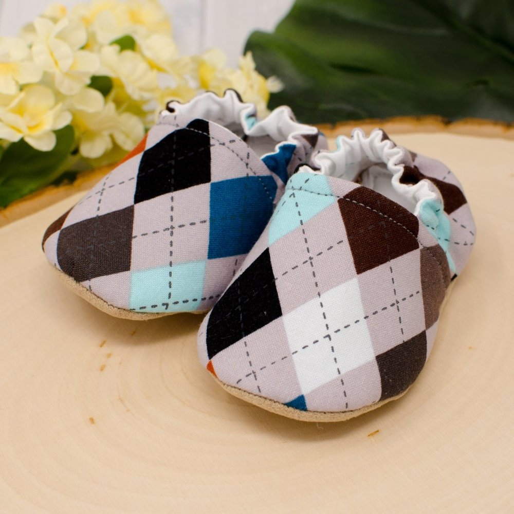 Gray Argyle Soft Sole Baby Shoes